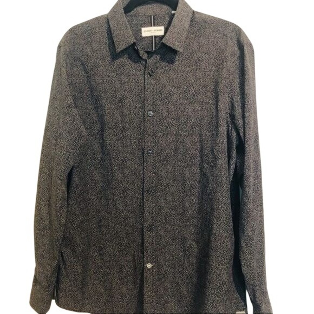 Crosby & Howard Mens Large Long Sleeve Button Down Shirt Charcoal Grey Micro Dot